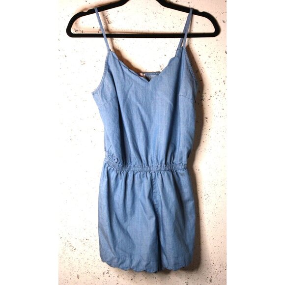 Pixley Pants - Pixley Shorts Romper Jumper Thin Shoulder Strap Light Blue Denim Womens Size S